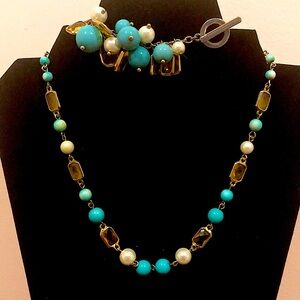 Anne Klein turquoise pearl crystal necklace bracelet matching set